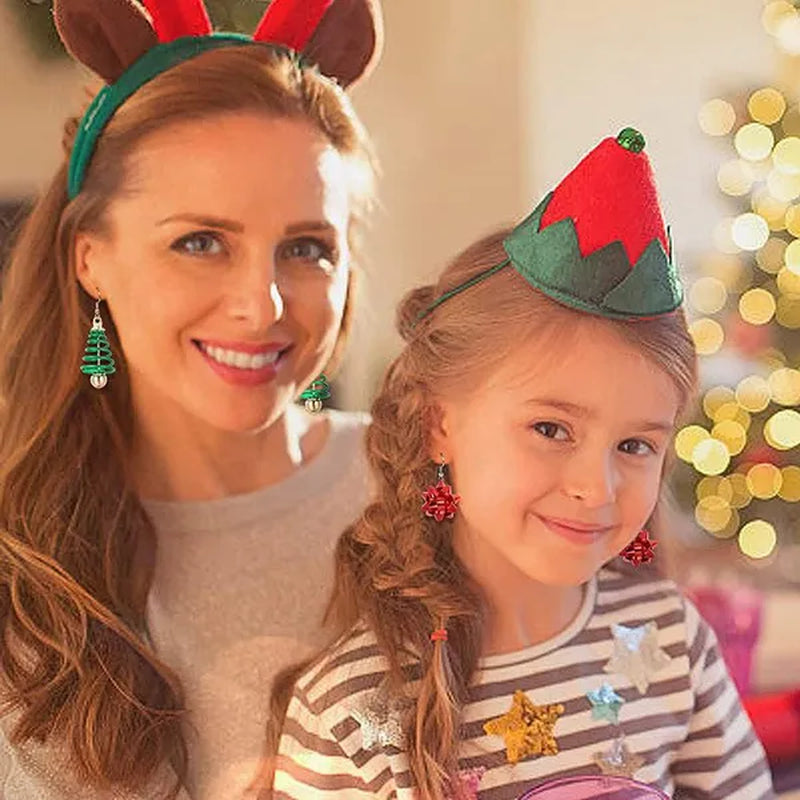 4 Pairs Christmas Earrings for Women Girls Christmas Bell Light Bulbs Hoop Earrings Christmas Tree Jingleball Snowflake Bow Flower Elk Dangle Earrings Christmas Party Jewelry Set Gift
