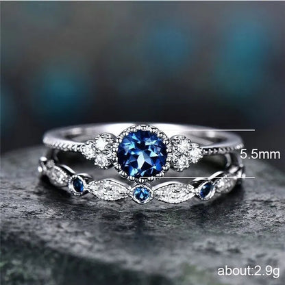 New Trendy 2019 Hot Sale Wedding Rings Set Natural Amethyst Sapphire Ring for Women Fashion Silver Jewelry with Gemstone Party Gift