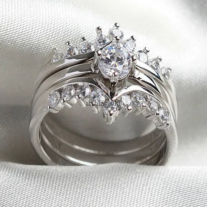 Round 5Mm 1CT CZ Bridal Sets 10KT White Gold Filled Women'S Wedding Ring 3 in 1 Band Gifts Sz 5-10