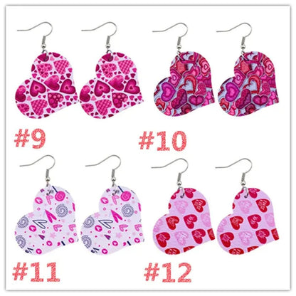 Europe and America 2021 New Valentine'S Day Leather Heart-Shaped Love Red Lips Double-Sided Printing PU Earrings