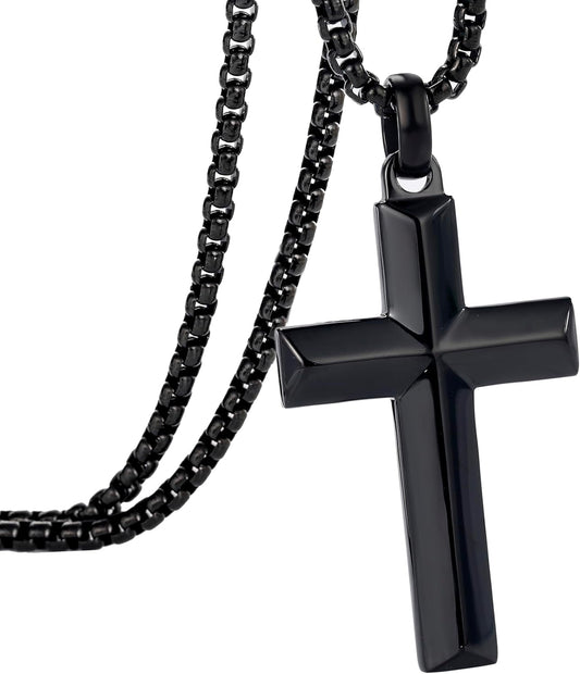 Cross Pendant for Men -18K Gold-Plated/Silver/Black Cross Necklace, Suitable for Men - Non Fading and 100% Waterproof Men'S Necklace, 24-26 Inch Box Adjustable Chain