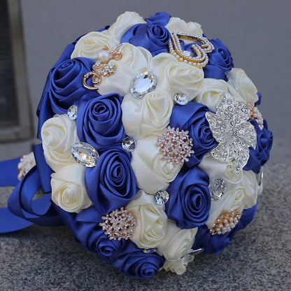 21CM Silk Rose Wedding Flower Bouquet Pearl Rhinestone Brooch Bouquet Bride Bridesmaid Holding Flowers Wedding Party Shooting Props
