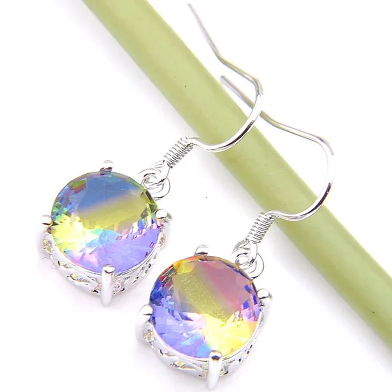 Luckyshine Sparking Round Fire Bi-Colored Tourmaline Gemstone Silver Earrings Pendants Necklaces Jewelry Sets for Women