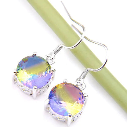 Luckyshine Sparking Round Fire Bi-Colored Tourmaline Gemstone Silver Earrings Pendants Necklaces Jewelry Sets for Women