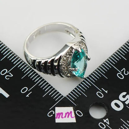 Blue Topaz  White Topaz 925 Sterling Silver Fashion Ring Size 6 7 8 9 10 F952