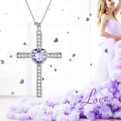 Heart Birthstone Necklace/Ring,925 Sterling Silver Women Cross/Heart 12 Birth Stones Jewelry for Birthday Gift Anniversary Wedding