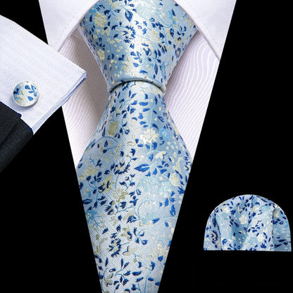 Flower Ties for Men Handkerchief Cufflinks Set Wedding Necktie Set Party