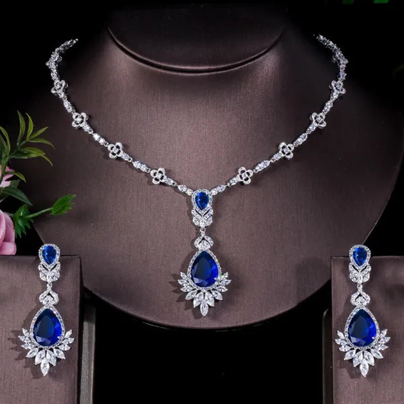 CANDICE White Gold Plated Marquise Cubic Zirconia Bridal Big Drop Earrings Necklace Set For Women Gorgeous Engagement Wedding Jewelry Sets