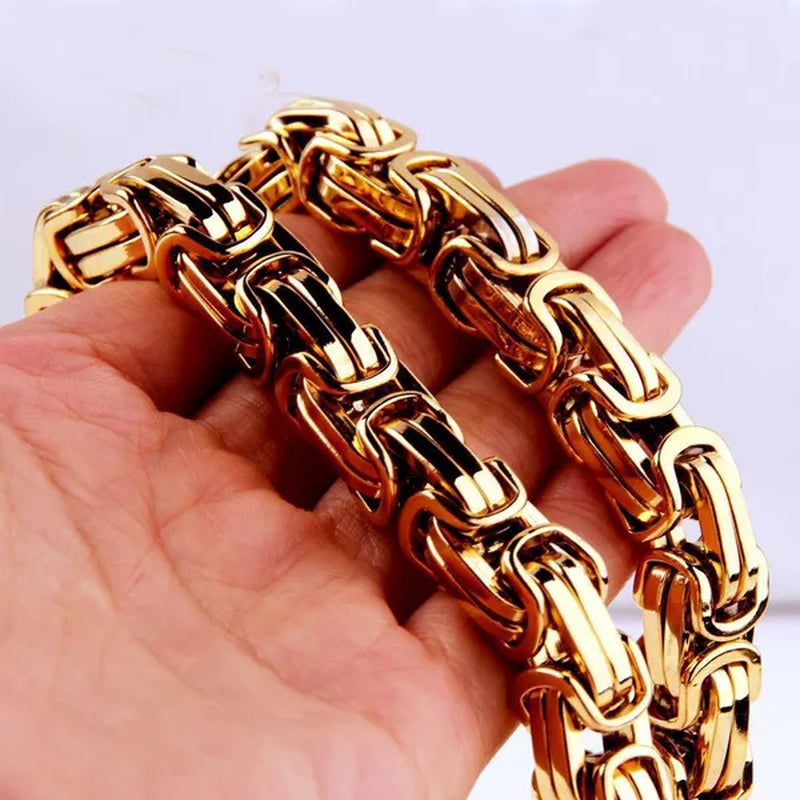 7-40" 12/15Mm Mens Womens Silver/Gold Stainless Steel Necklaces Byzantine Chain Curb Cuban Bracelet Necklace