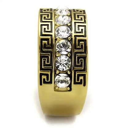 Men's 14K Gold Plated Stainless Steel Simulated Diamond Greek Key Ring Size 8-13