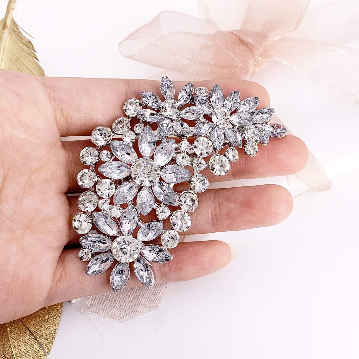 Vintage Austrian Crystal Flower Leaf Bouquet Clusters Large Big Brooch Pin for Women Gold Tone