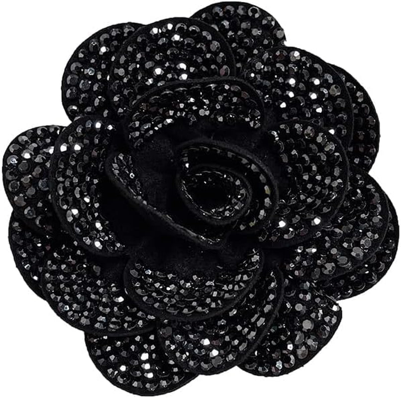 Rhinestone Rose Flower Brooch Lapel Pins for Women Her Fashion Crystal Camellia Flower Brooches Pin for Dress Accessories Jewelry Boutonniere Corsage Wedding Party Birthday Gift 70Mm