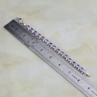 925 Silver Jewelry Purple Amethyst White CZ Charm Bracelets For Women