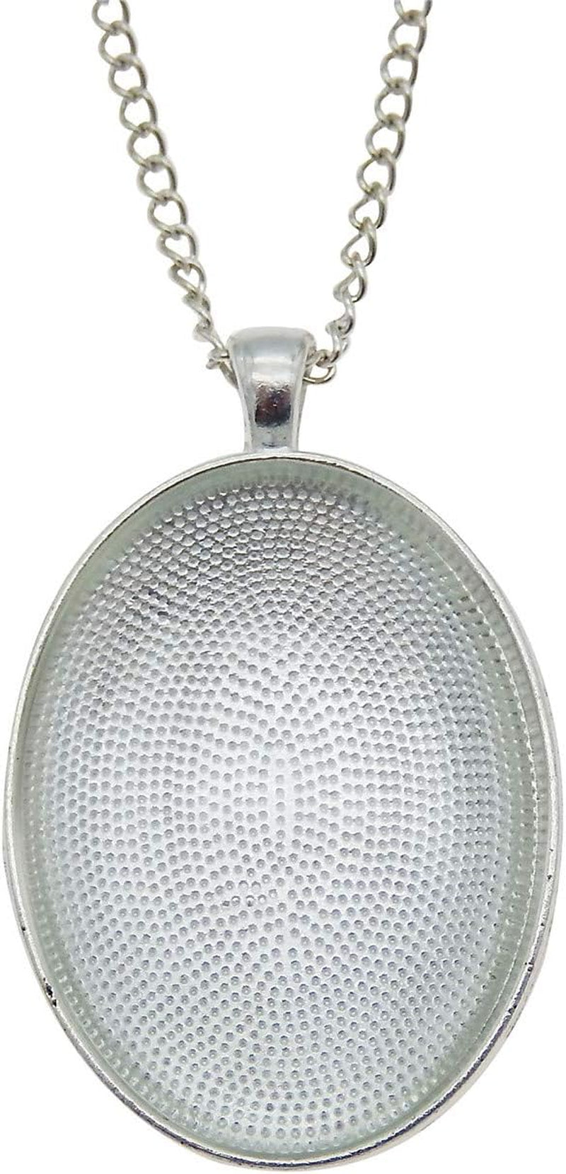 10 Sets Oval Bezel Pendant Kit with Glass Cabochon and Chain for Jewelry Making Necklace Silver 40X30Mm