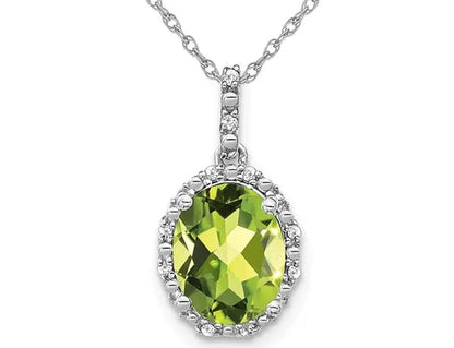 2.70 Carat (Ctw) Natural Peridot Drop Pendant Necklace in 14K White Gold with Chain