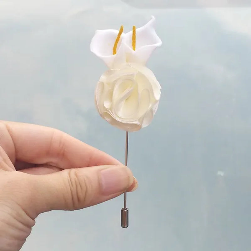 10pcs/lot Handmade Mini Calla Bride Groom Corsage Bridesmaid Sister Dress Flower Boutonniere Men's Suit Brooch Pin Wedding flower