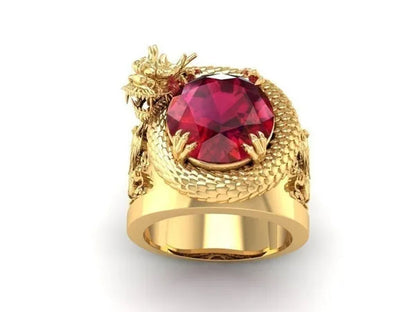 Golden dragon inlaid ruby ring