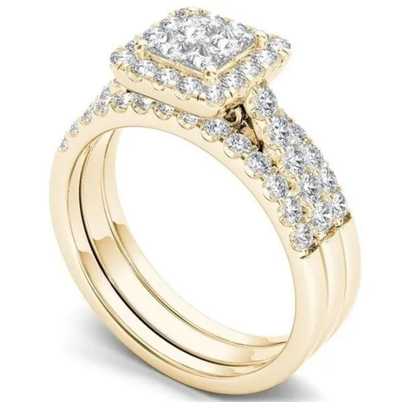 6 Delicate 2-3 Pieces/Set Women's Shiny White Zircon Ring Set Anniversary Christmas Gift Engagement Bride Wedding Jewelry Ring Size 6-10