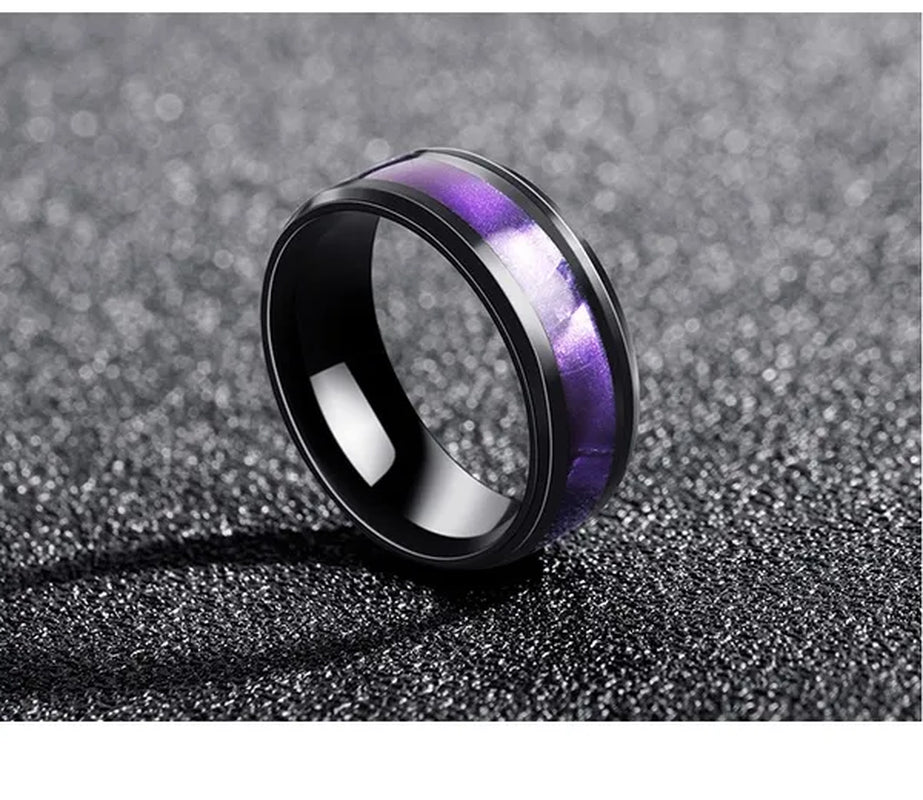 3PCS Amethyst Couple Rings 18K Black Gold Plated Womens Wedding Rings Sets and 8Mm Titanium Steel Men Engagement Promise Band Party Ring