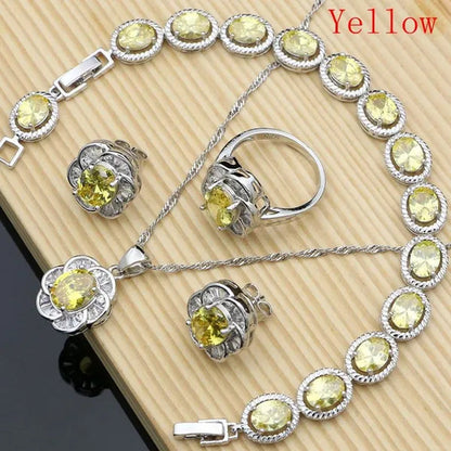 12 Colors Gemstone Jewelry Kits 925 Silver Jewelry Sets Sapphire Amethyst Ruby Emerald Charm for Wedding Women