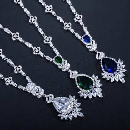 CANDICE White Gold Plated Marquise Cubic Zirconia Bridal Big Drop Earrings Necklace Set For Women Gorgeous Engagement Wedding Jewelry Sets