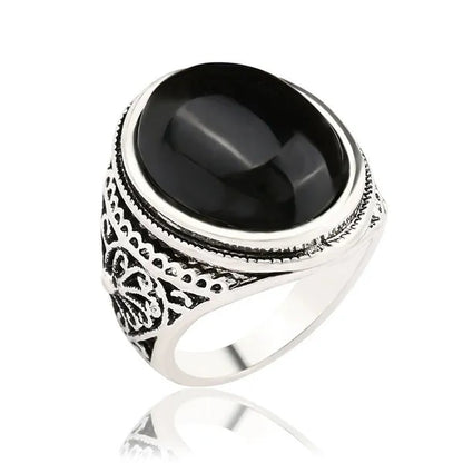 GemStoneKing 925 Sterling Silver Mens Wedding Bad Red Simulated Onyx Men's Luxury Gothic Vintage Biker Ring
