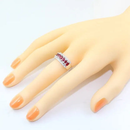 100 % real blood red ruby wedding ring 7 pcs 2.5 mm * 5 mm natural ruby silver ring classic 925 sterling silver ruby ring