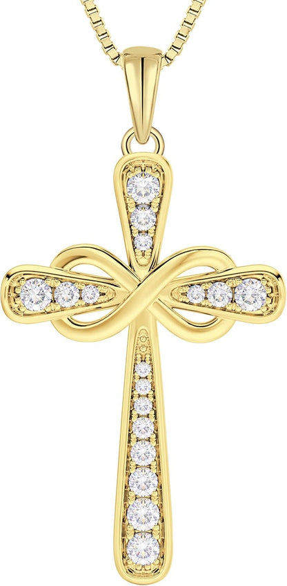 925 Sterling Silver Cross Necklace for Women Halo Infinity Pendant Birthstone Jewelry for Mom