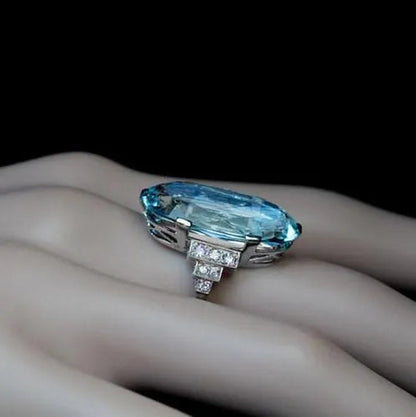 Exquisite and Fashion Sea Blue Topaz Ring Elegant Vine Ring Diamond Jewelry Cocktail Party Accessory Christmas Annviersary Gift Proposal Engagement Wedding Band Rings for Women US Size 5-10