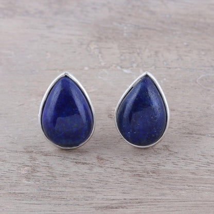Artisan Handmade Jewelry Teardrop Earrings | Lapis Lazuli Button Earrings | .925 Sterling Silver Teardrop Earrings from India | Crafted by Hand Birthstone Gemstone Earrings 'Mystic Tears'