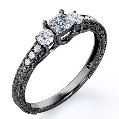 Vintage Half Carat Princess Cut Diamond - Channel Set Band - Edwardian Gothic Engagement Ring in 10K Black Gold