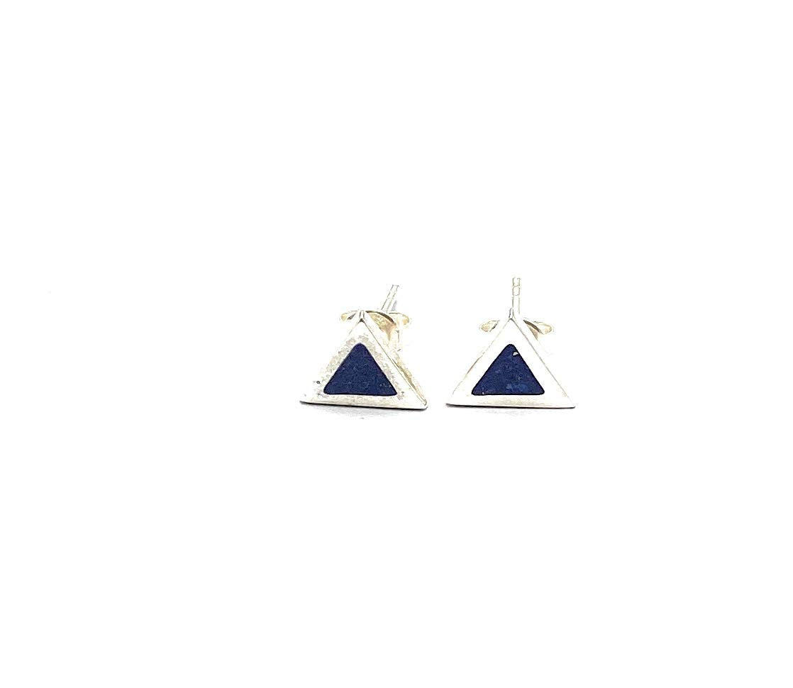Triangle Lapis Lazuli Mosaic Micro Mosaic Sterling Silver Stud Earrings, Semi Precious Gemstone by Hstudio