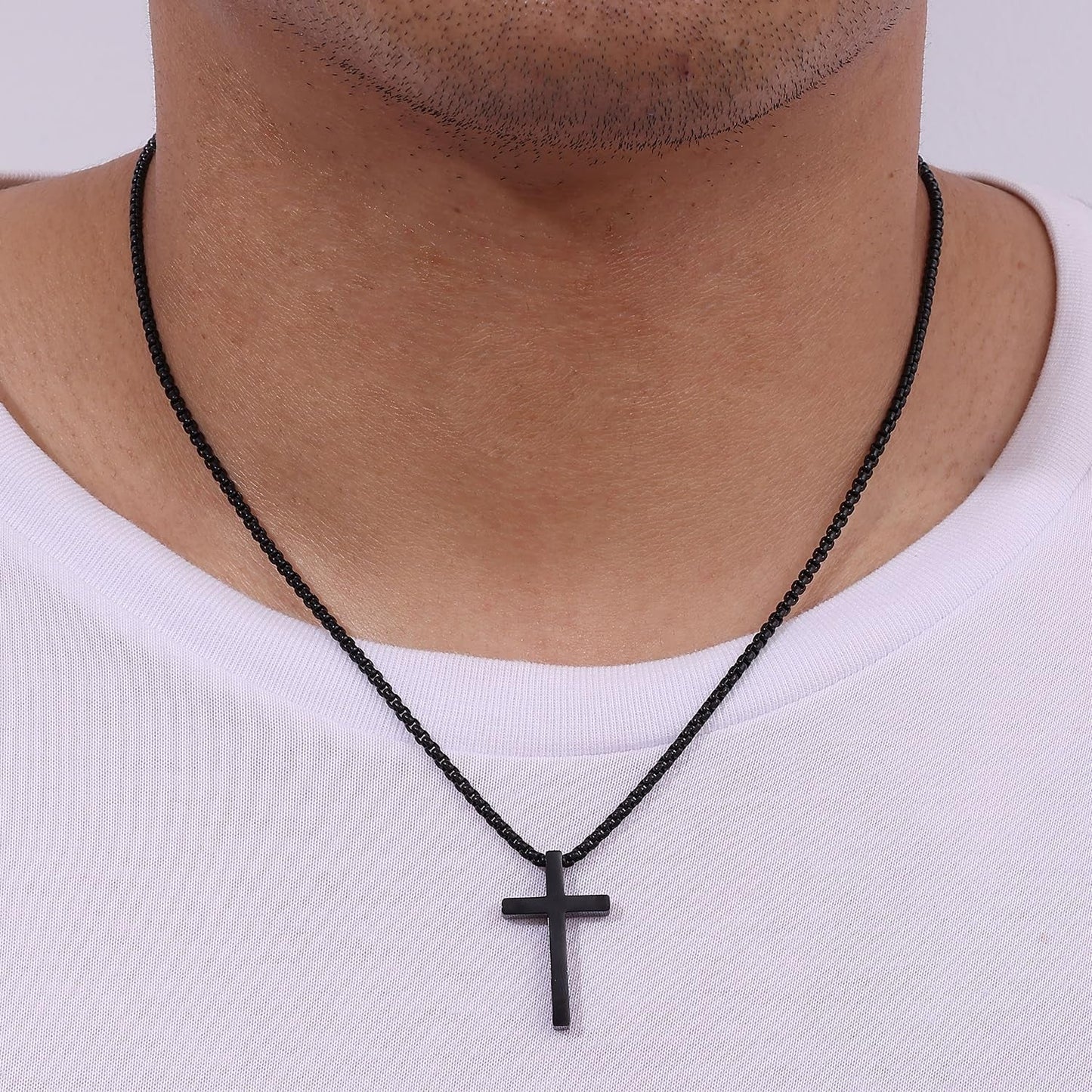 Valentines Gifts for Him - Cross Necklace for Men, Silver/Gold/Black Mens Cross Necklaces with 2.5Mm Cross Chain and Stainless Steel Cross Pendant, Box Chain 16-24 Inch, Jewelry Gift