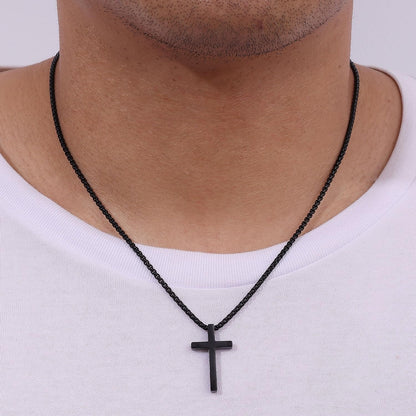 Valentines Gifts for Him - Cross Necklace for Men, Silver/Gold/Black Mens Cross Necklaces with 2.5Mm Cross Chain and Stainless Steel Cross Pendant, Box Chain 16-24 Inch, Jewelry Gift