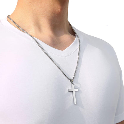 Cross Necklace for Men Boys Women 16-24 Inches Stainless Steel Cross Pendant Chain Religious Gift
