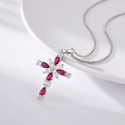 Star Cross Necklace for Women 925 Sterling Silver Infinity Cross Pendant with Birthstone Cubic Zirconia, Cross Jewelry Gift for Women Mom Girlfriend, with Gift Box