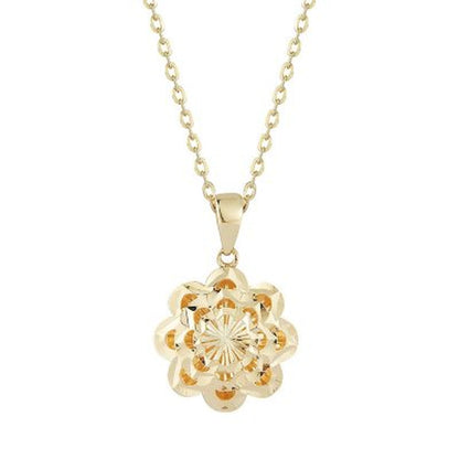 Diamond Cut Flower Pendant in 14K Yellow or White Gold, 16-18"