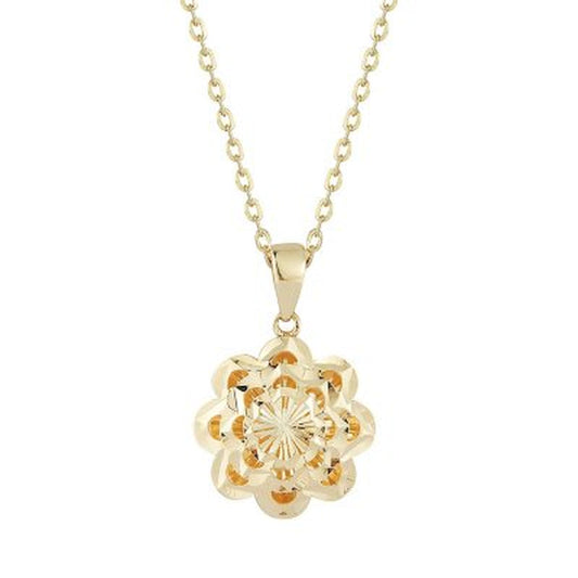 Diamond Cut Flower Pendant in 14K Yellow or White Gold, 16-18"