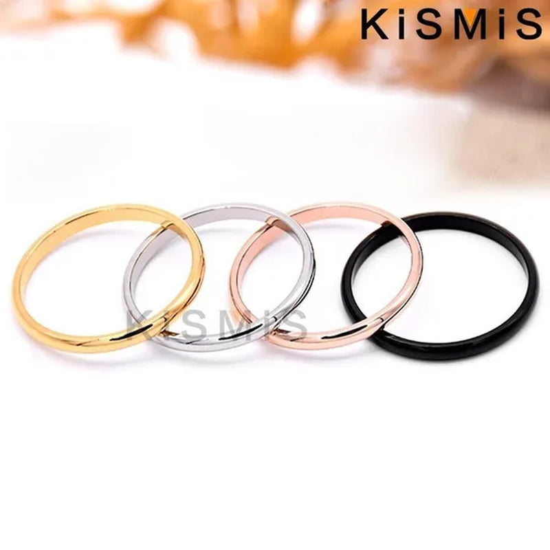 Titanium Steel Stackable Ring 2MM Plain Dome High Polished Wedding Band Women Men Comfort Fit Classic Couple Rings Kismis Accessories for Daily Wear, Engagement, Promise, Anniversary - Black/Silver/Gold/Rose Gold, Size 3-12 ( 1PC )