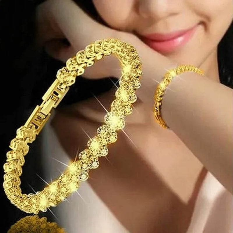 Luxury Fashion Women'S Creative Crystal Bracelet Golden Leaf Bracelet Zircon Bracelet Jewelry Rose Golden Bracelet Engagement Wedding Bracelet Jewelry Birthday Party Anniversary Gift