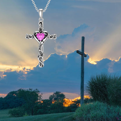Cross Necklace for Women Girls 925 Sterling Silver Cross Birthstone Necklace Religious Necklace Faith Jewelry Gifts for Women Teen Girls I Love You Gifts for Her