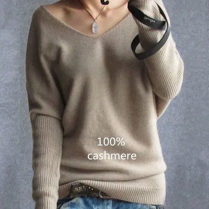 2023 Spring Autumn Cashmere Sweaters Women Fashion Sexy V-Neck Sweater 100% Wool Pullover Batwing Sleeve plus Size Pullover