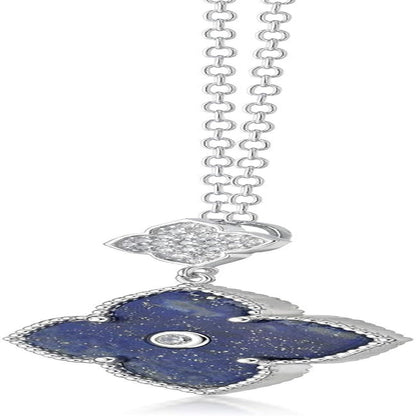 Black Onyx or Mother of Pearl and Cubic Zirconia Double Flower Pendant Necklace in 925 Sterling Silver with Gold Plating 16 to 18 Inches Adjustable Chain Spring Ring