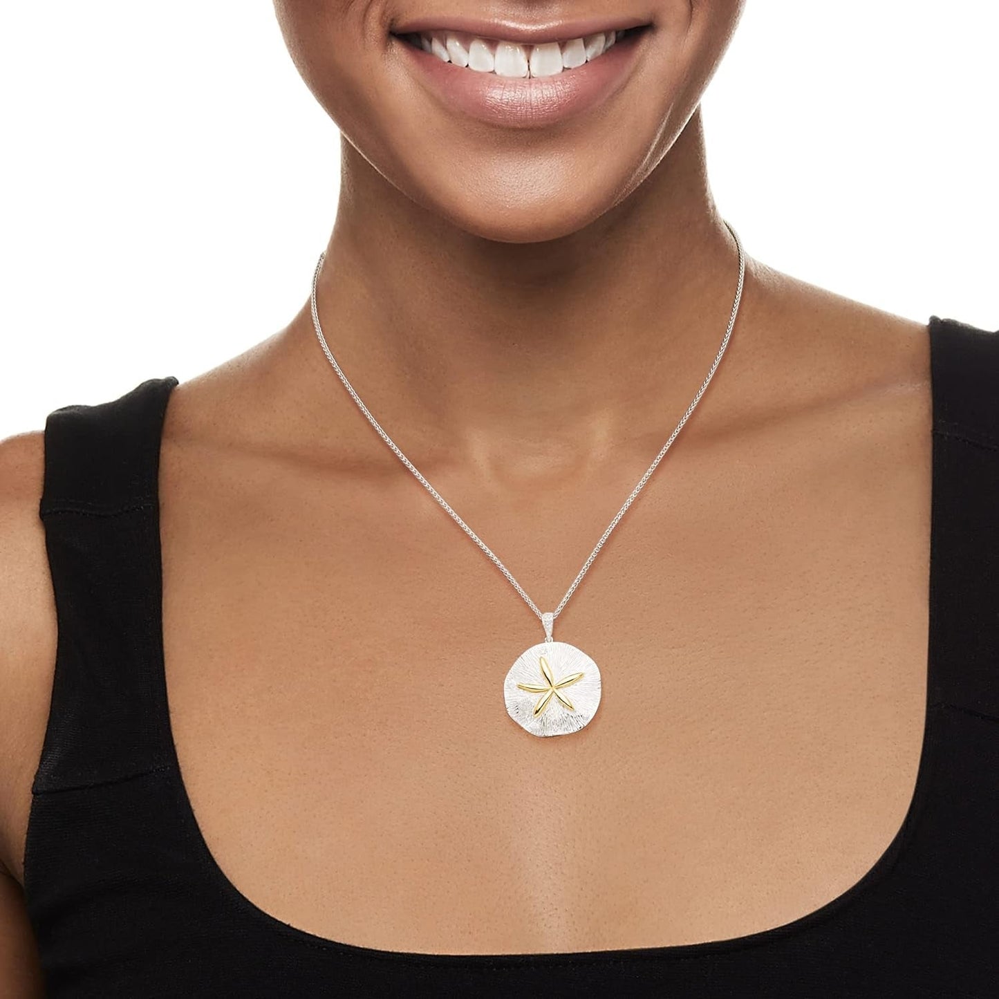 0.10 Ct. T.W. Diamond Sand Dollar Necklace in Sterling Silver and 14Kt Yellow Gold