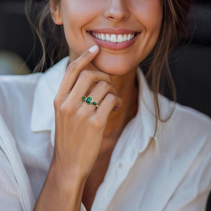 2.80 Ct. T.W. Emerald 3-Stone Ring in 18Kt Gold over Sterling. Size 7