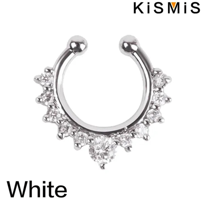 KISMIS 1PC/2Pcs Fashion Alloy Diamond Nose Rings Lip Ring Sexy Faux Septum Rings Fake Piercing Women Man Unisex Earring