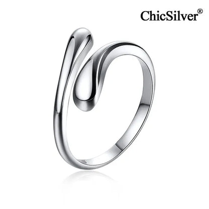 ChicSilver 925 Sterling Silver Ring Minimalist Teardrop Open Ring Eternity Ring Wedding Band for Women