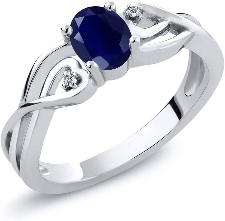 925 Sterling Silver Oval Blue Sapphire and White Lab Grown Diamond 3 Stone Engagement Ring for Women (0.56 Cttw, Gemstone Birthstone, Available in Size 5, 6, 7, 8, 9)