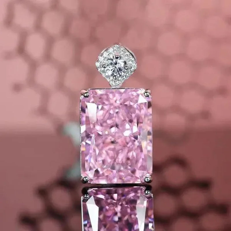 Fashion Jewellery Simplicity Elegant Pink Sapphire Necklace 925 Sterling Silver Banquet Engagement Diamond Pendant Necklace