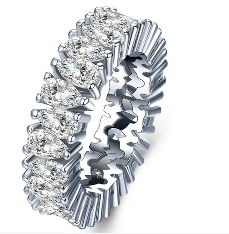 Luxurious  Silver Natural Gemstones White Sapphire Wedding Birthstone Bride Flower Engagement Ellipse Drop Ring Jewelry Size 6 7 8 9 10